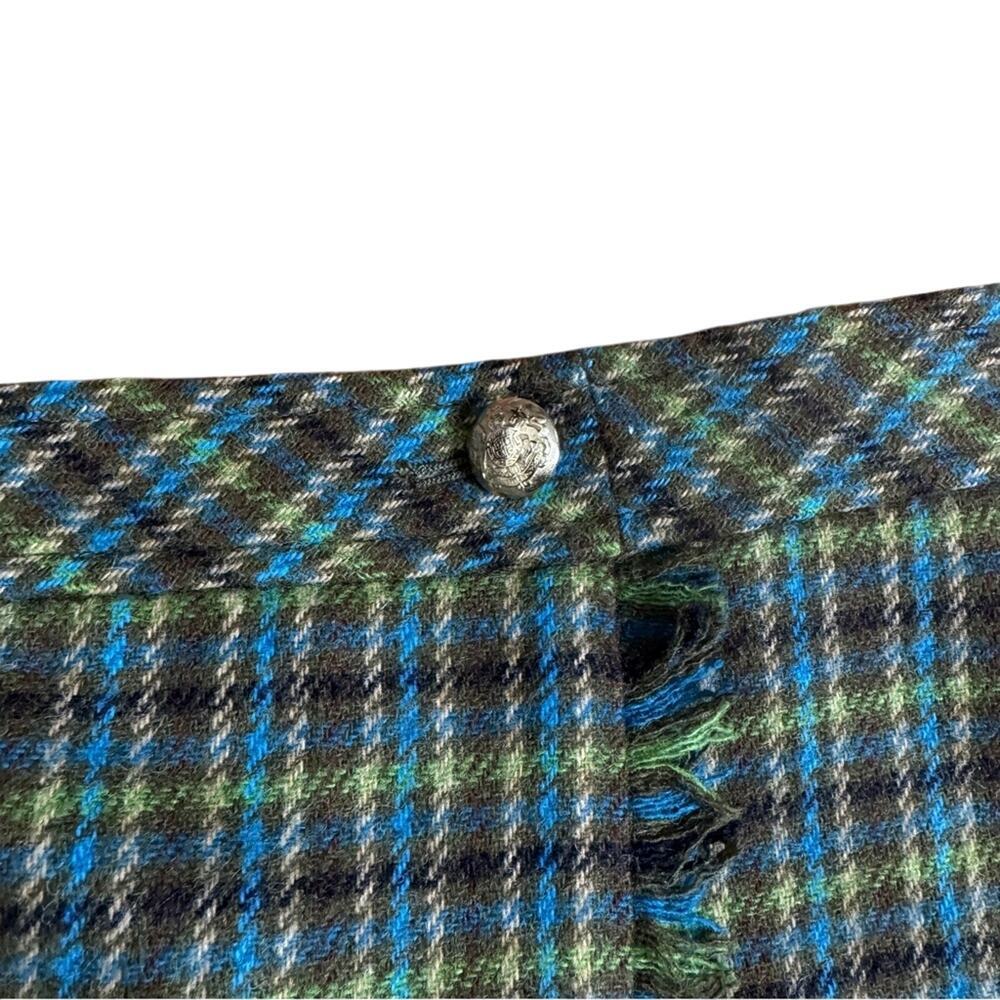 Talbots A-Line Plaid Fringe Wrap Skirt Green Blue Size 8 - Picture 6 of 9